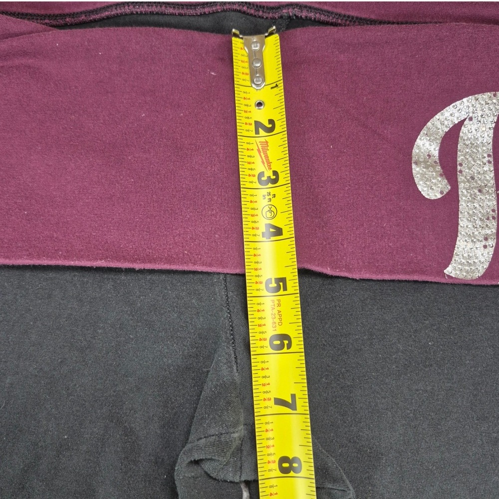 Victoria's Secret PINK Yoga Pants Womens Medium Black Foldover Rhinestone Flare - Picture 7 of 13